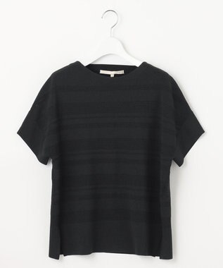 自由区 L 【洗える】クレープストレッチボーダー ニット ブラック系