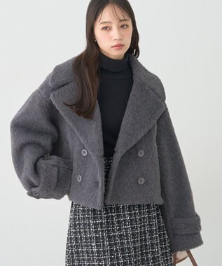 earth music&ecology シャギーショートコート Charcoal Gray