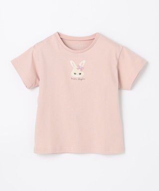 ANY KIDS オーガビッツアニマルサガラ刺繍Ｔシャツ ピンク×ウサギ