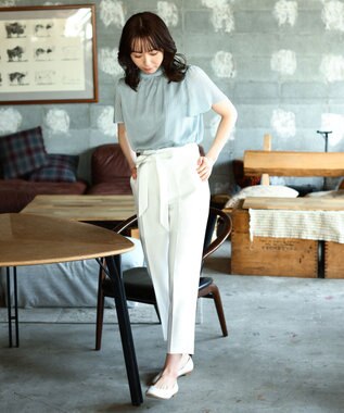 Tiaclasse 【洗える】大人上品なシフォンジャガードフリルカラーブラウス サックス