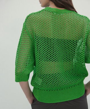 BEIGE， 【洗える】ALOE / コットンメッシュ半袖クルーネックニット Green