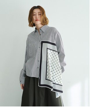 YECCA VECCA スカーフデザインアシメシャツ Stripe