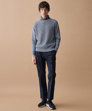 JOSEPH ABBOUD 【キングサイズ・エコ素材和紙使用・日本素材】和紙杢メッシュクルーネック ニット ダルブルー系