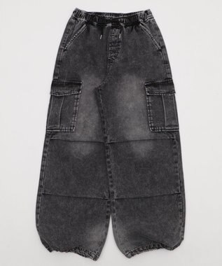 WEGO 【XS～Mサイズ展開/ウエストゴム 】デニムイージーパラシュートカーゴパンツ デニムブラックソノタ