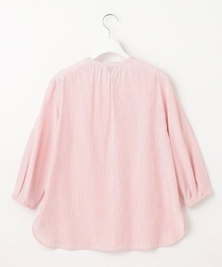 J.PRESS LADIES 【洗える】コットンアセVis ストライプ ギャザー ブラウス オレンジ系1