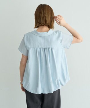 YECCA VECCA 刺繍カラーバルーンヘムブラウス Sax