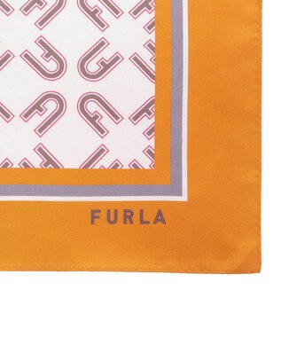 MOONBAT FURLA シルク100% モノグラム柄 スクエアスカーフ オレンジ