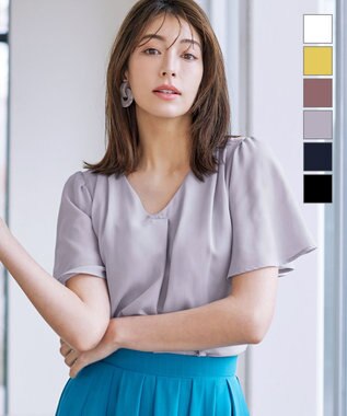 Tiaclasse 【洗える】シフォンフレアスリーブブラウス グレー