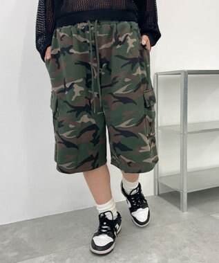 WEGO 【ウエストゴム】スウェットカーゴハーフパンツ 柄1