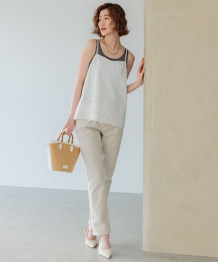 23区 L 【洗える】リネンエンブロイダリー キャミソール ブラウス ホワイト系