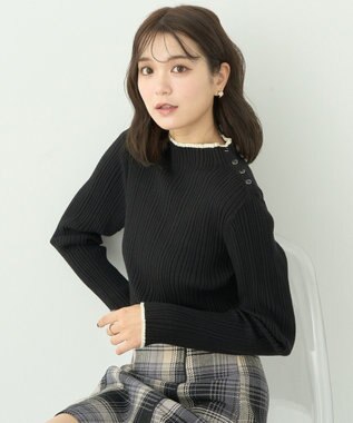 earth music&ecology ライン＆ショルダーボタンニットプルオーバー Black