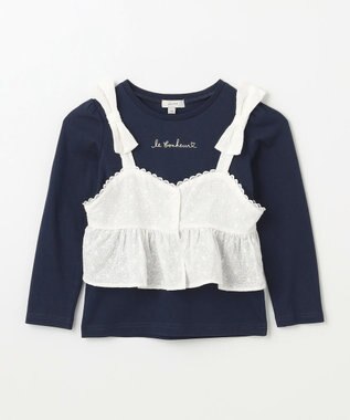 ANY KIDS キャミソール付き 長袖Tシャツ オフホワイト×ネイビー