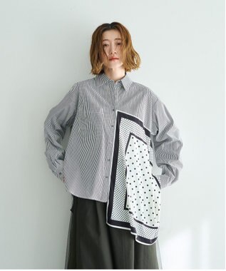 YECCA VECCA スカーフデザインアシメシャツ Stripe