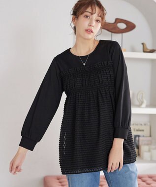 Tiaclasse ポンチ×ジャガードドッキングチュニック ブラック