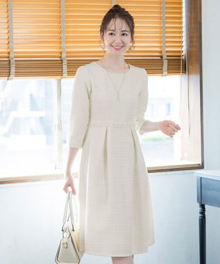 Tiaclasse 絶妙なMIXカラーのツイード素材で存在感溢れるタックワンピース オフホワイト