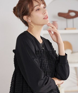 Tiaclasse ポンチ×ジャガードドッキングチュニック ブラック