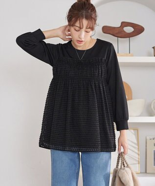 Tiaclasse ポンチ×ジャガードドッキングチュニック ブラック