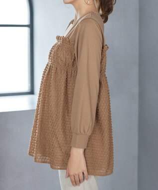 Tiaclasse ポンチ×ジャガードドッキングチュニック キャメル