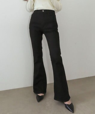 WEGO 【美脚パンツ】ストレッチフレアデニムパンツ デニムブラック