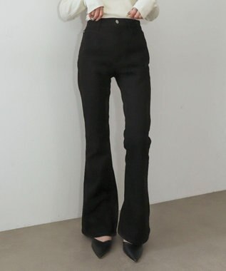 WEGO 【美脚パンツ】ストレッチフレアデニムパンツ デニムブラック