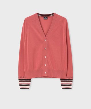 Paul Smith デザイン ステッチ Vネック カーディガン コーラル