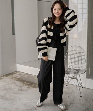 WEGO 【2024年秋冬新色カラー追加★】リボン2WAYカーデ ブラックボーダー