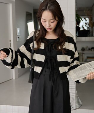 WEGO 【2024年秋冬新色カラー追加★】リボン2WAYカーデ ブラックボーダー