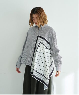 YECCA VECCA スカーフデザインアシメシャツ Stripe