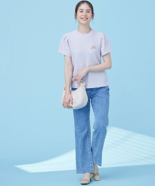 組曲 L 【WEB限定】ストレッチジャガード クロップドＴシャツ ピンクグレージュ系