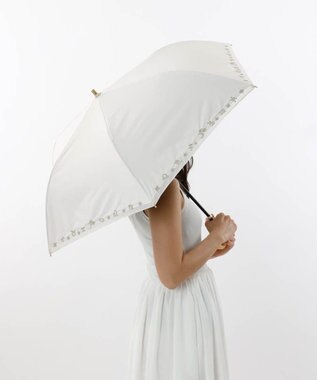 AURORA Beaurance （ビューランス）刺繍縁オーガンジー晴雨兼用傘（折りたたみ傘） クリーム