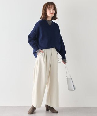 ANY ラムウールＶネックプルオーバー ダークブルー