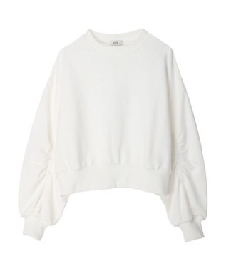 earth music&ecology クルーネック袖シャーリングスウェット White