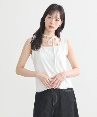 earth music&ecology マルチｗａｙネックホルターレースタンク Off White