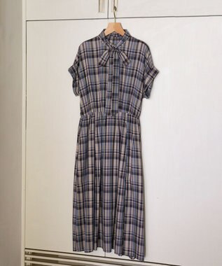 組曲 【リボンタイ付き】シアーツイルチェック ワンピース パープル系3