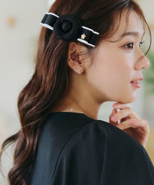Tiaclasse 【安田美沙子さん着用・選べる2TYPE】ローズモチーフバレッタ ブラック×ブラック