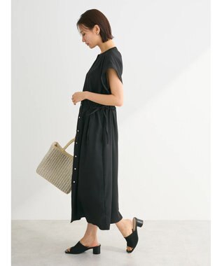 Green Parks ・ＥＬＥＮＣＡＲＥ　ＤＵＥリネンライクドロストワンピース Black