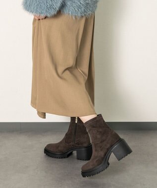 Bridget Birkin 【Round About】厚底ラギットソールストレッチブーツ ダークブラウンスウェード