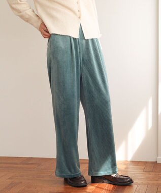 Green Parks ぽかぽか裏起毛ベロアイージーパンツ Sax