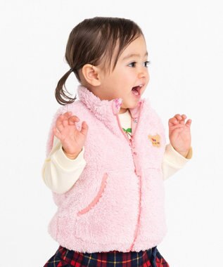 MIKI HOUSE HOT BISCUITS 【80-120cm】 裏ボアフリース リバーシブル総柄ベスト ピンク