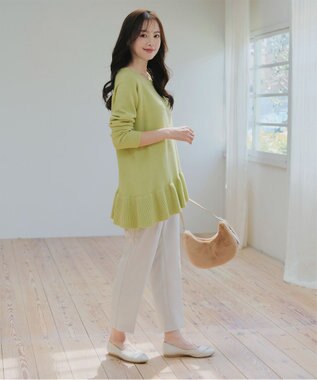 Tiaclasse 【洗える】ななめフリルニットプルオーバー ライム