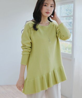 Tiaclasse 【洗える】ななめフリルニットプルオーバー ライム