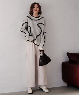 WEGO 【25年秋冬新作】ニュアンスライン配色プルオーバー オフホワイト