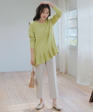 Tiaclasse 【洗える】ななめフリルニットプルオーバー ライム