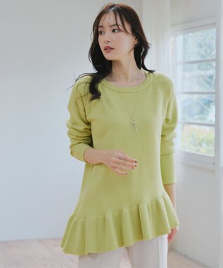 Tiaclasse 【洗える】ななめフリルニットプルオーバー ライム