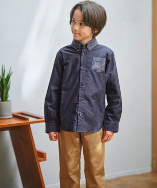 J.PRESS KIDS 【100-130cm】 チェックコンビオックスシャツ ネイビー