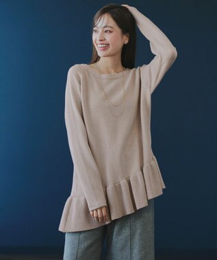 Tiaclasse 【洗える】ななめフリルニットプルオーバー グレージュ