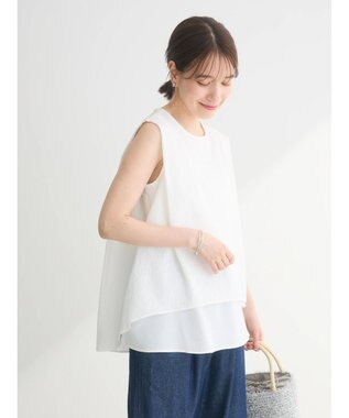 Green Parks 異素材レイヤードノースリーブブラウス Off White