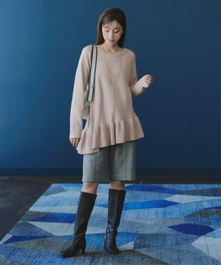 Tiaclasse 【洗える】ななめフリルニットプルオーバー グレージュ