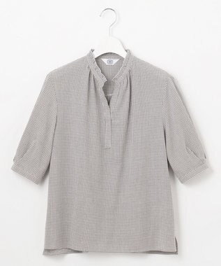 J.PRESS LADIES S 【洗える】SHEER ギンガム スキッパー ブラウス オフ×ブラック系