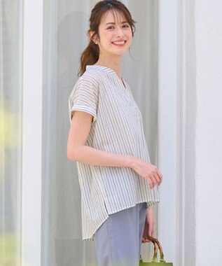 ANY SIS 【洗える】スキッパーイージー シャツ アイボリーストライプ